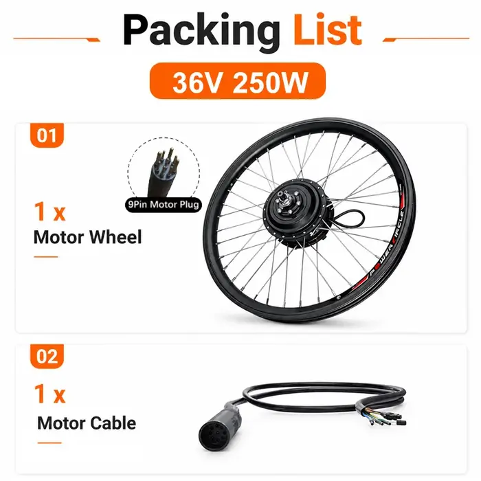 Roue de vélo électrique avec moteur brushless 36V 48V 250W 350W 500W, roue avant ou arrière pour Bic