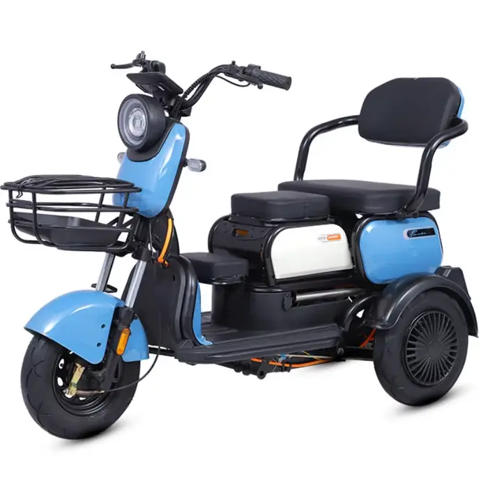 Tricycle électrique 3 roues pour adultes 1000W avec paniers avant arrière et siège réglable en acier au carbone pour parents et enfants