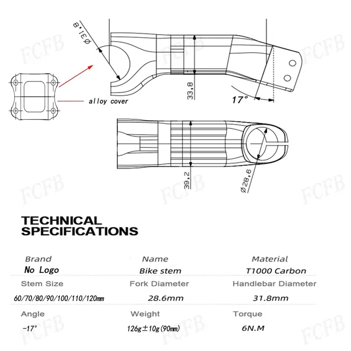 Tige de guidon en carbone ITM -17 ° -10 °