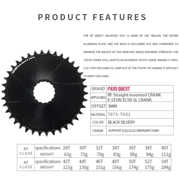 PASS QUEST 3mm décalage vtt plateau monté Direct pour E-STON Raceface roue VTT dents larges étroites