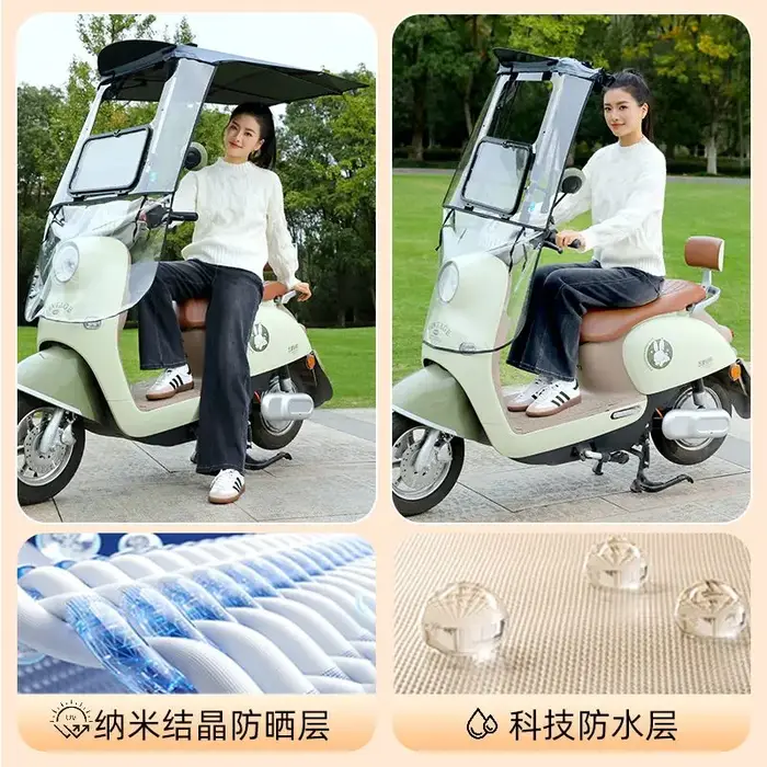 Nouvelle auvent pour trottinette électrique avec protection solaire et contre la pluie