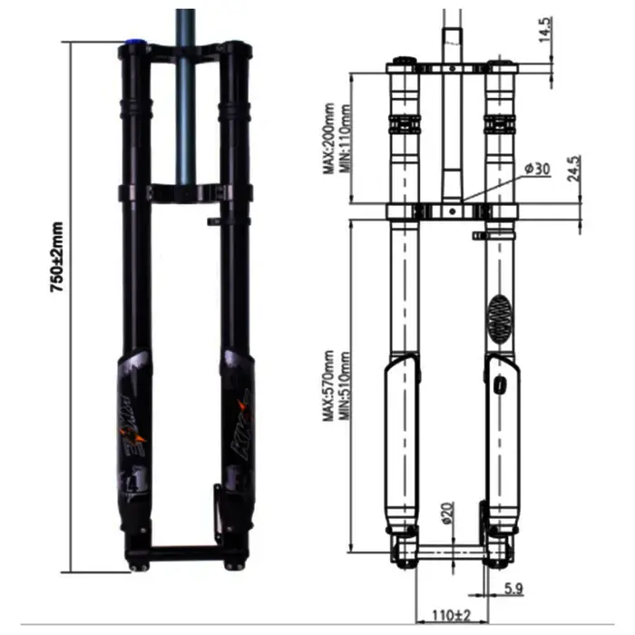 Fourches de suspension avant KKE : fourche de vélo VTT et sur-ron Stealth Bomber 26/27