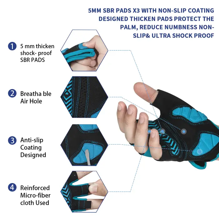 Gants de vélo de montagne MOREOK, demi-doigts, avec coussinets en gel de silicone de 5 mm, antichoc,