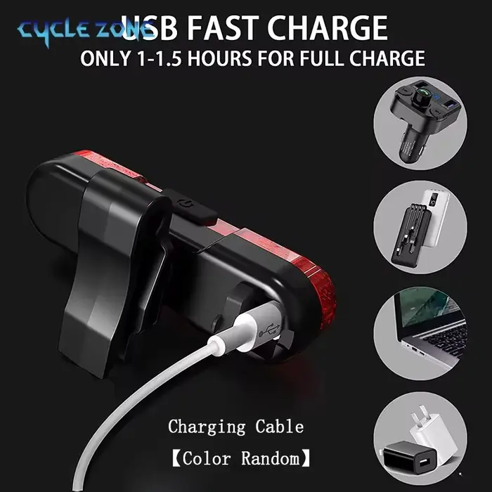 Feu arrière de vélo, Rechargeable par USB