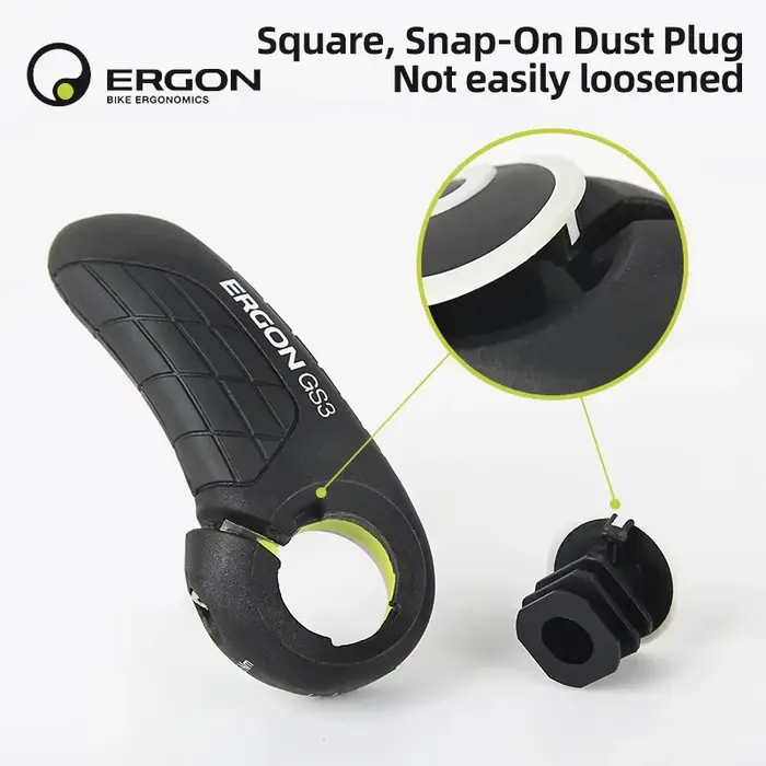 Poignées de vélo VTT Ergon GS3-L GS10EVO en caoutchouc souple et alliage d'aluminium antidérapantes avec bar-end 100mm et verrouillage 5Nm pour cyclisme montagne blanc jaune