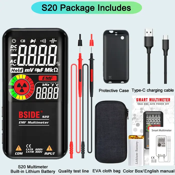 BSIDE multimètre numérique professionnel intelligent 9999 EMF multitesteur DC AC condensateur de tension Ohm Diode testeur électrique en direct USB charge