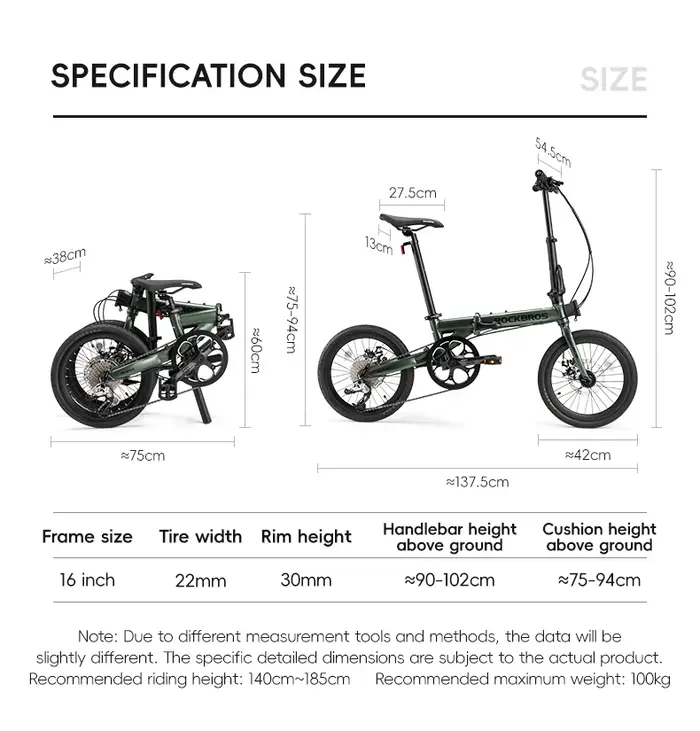 ROCKBROS vélo 16 pouces avec SRAM tage/X5-speed infraction alliage cadre adulte pliant