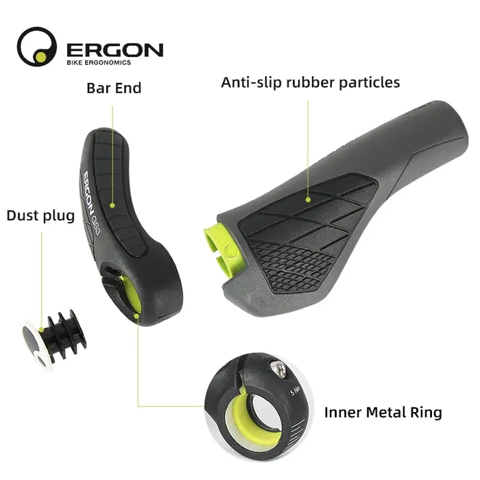 Poignées de guidon de vélo ERGON GS3 antidérapantes en caoutchouc
