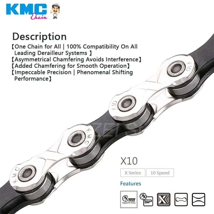 KMC-Vélo de Route et Montagne à 10 Vitesses, Boîte Originale, JOX10EPT, X10EL, X10SL, JO116