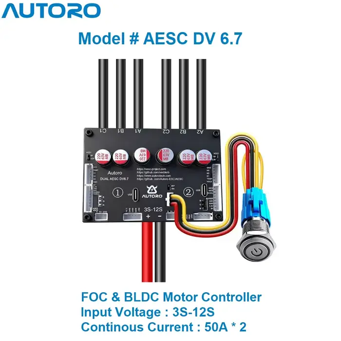 Contrôleur de vitesse double moteur Autoro Dual V6 ESC BLDC FOC 12S 100A sans étincelles VESC 6 pour
