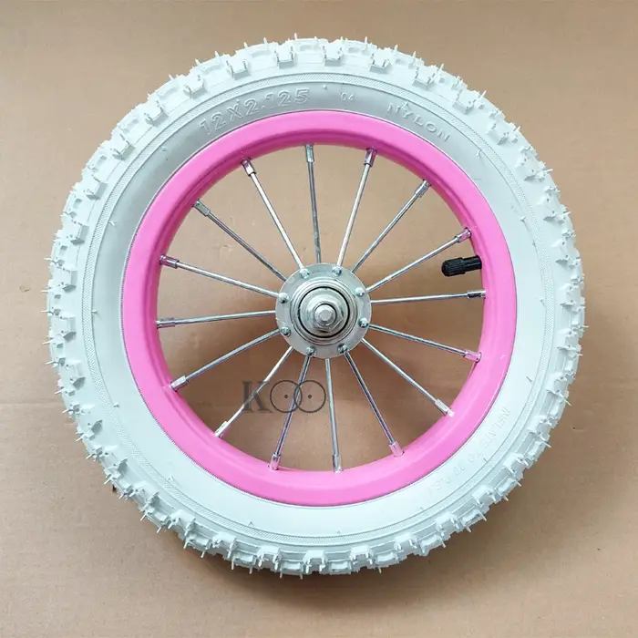 Jeu de roues d'assemblage de vélo avant/arrière pour enfants, jante rose en acier 12 "/14" * 2.125 avec pneus blancs, pièces de vélo personnalisées pour enfants
