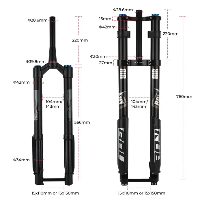 BOLANY fourche de vélo inversée Double épaule fourche vtt pour descente 29 pouces fourche Boost à ax