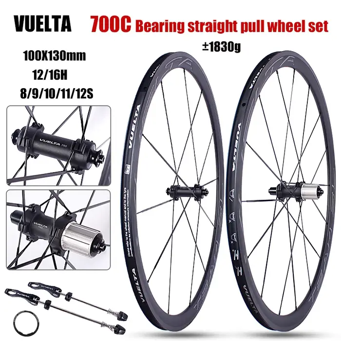 Ensemble de roues de vélo de route VUELTA 700C, ultra léger, en alliage d'aluminium, 4 roulements, tirage droit, 100/130 mm