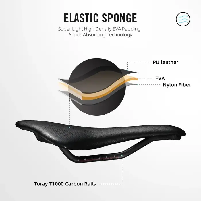 RYET Carbone Selle De Vélo Ultra Léger En Cuir