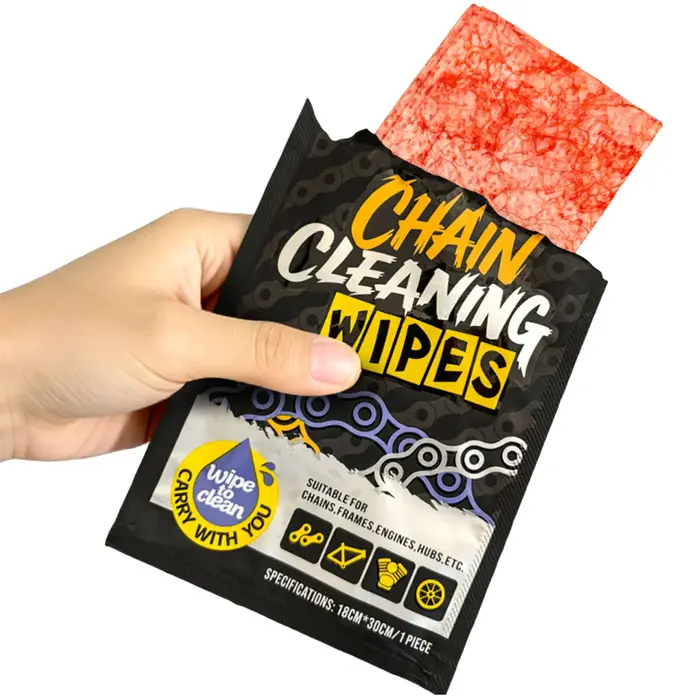 Lingettes de nettoyage de chaîne de vélo réutilisables, dégraissant pour chaîne de vélo, emballées i