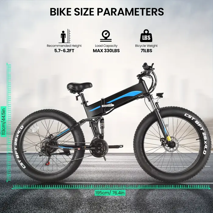 Vélo Électrique Pliable de 26 Pouces x 4.0 avec Moteur Sans Balais de 500W, 48V, 10Ah, 20MPH, pour A