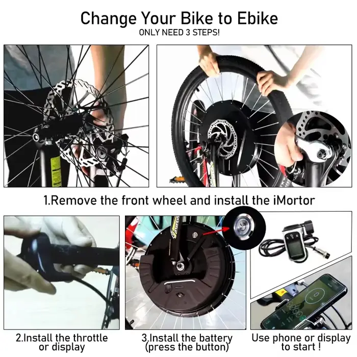 Kit de conversion de vélo électrique tout-en-un facile à installer IMOTOR 3.0 36V 350W avec moteur avant sans fil pour VTT