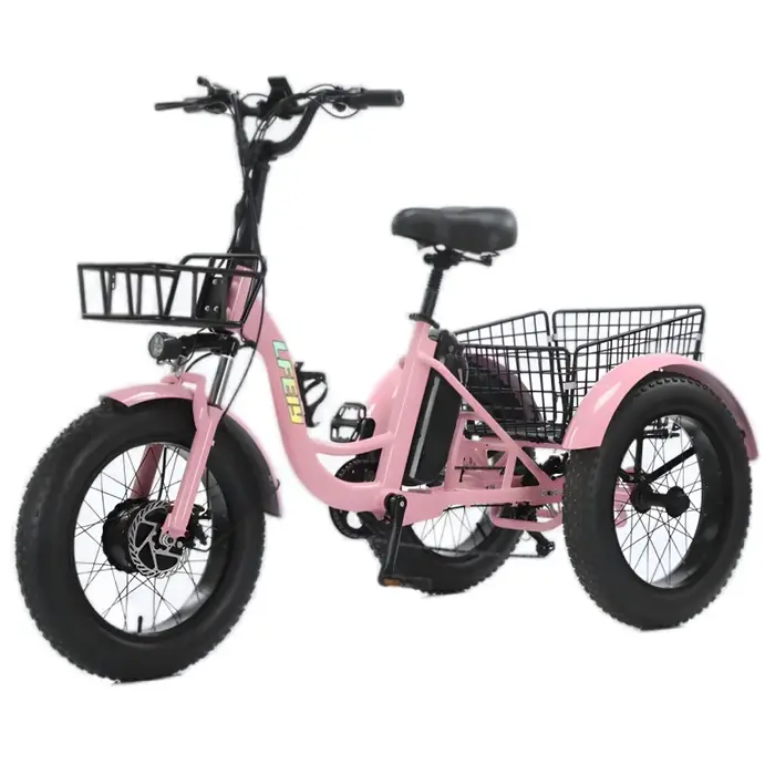 Nouveau 3 roues gros pneu adulte rose vélo électrique femmes ville 500W famille Cargo Tricycle