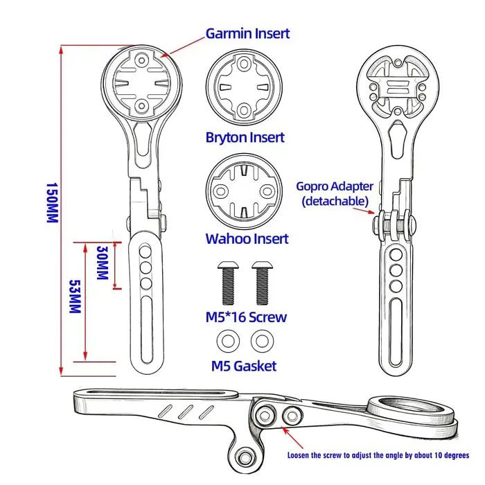 Support de guidon de vélo en alliage d'aluminium à angle réglable pour ordinateur