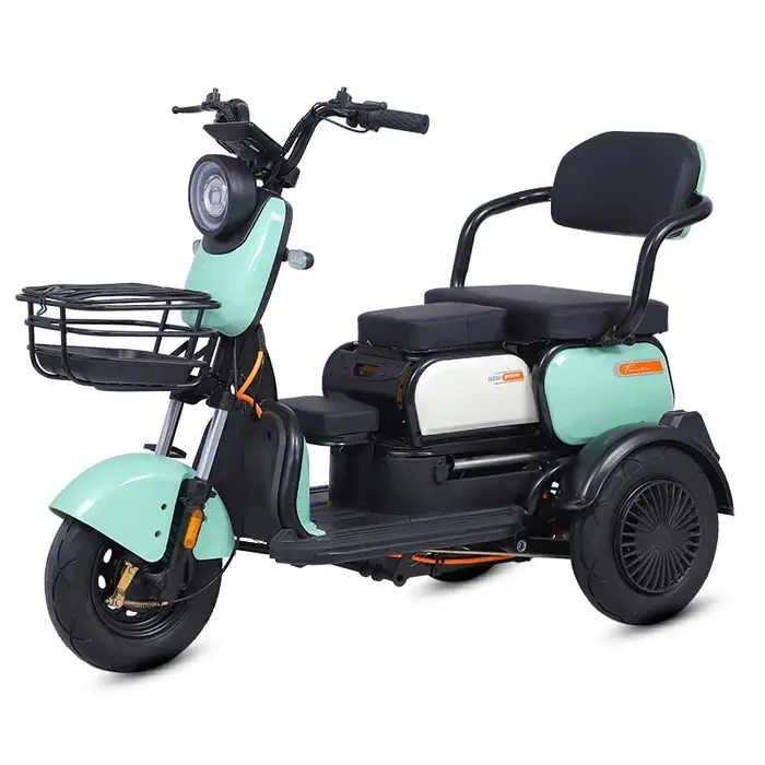 Tricycle électrique 3 roues pour adultes 1000W avec paniers avant arrière et siège réglable en acier au carbone pour parents et enfants