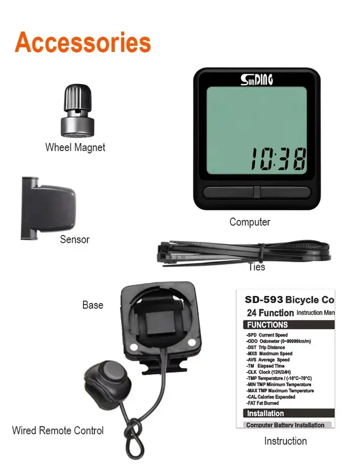 Ordinateur de vélo filaire, 24 fonctions, compteur de vitesse, odomètre, rétroéclairage, étanche, ré