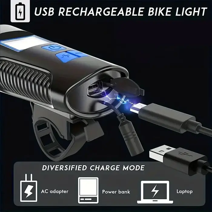 Lampe frontale de vélo portable avec klaxon