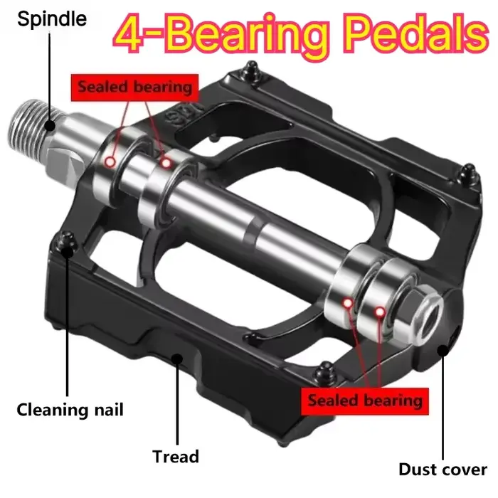 Pédales plates scellées à 4 roulements, en alliage d'aluminium ultraléger, axe chromoly 9/16 pouces, pour VTT / BMX / Vélo de route / Commutation urbaine