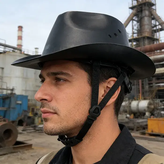 Casque de sécurité Cowboy avec lunettes intégrées, casque rigide en HDPE à visière intégrale avec orifice de ventilation pour travaux de construction, secours ferroviaire, conforme à la norme ANSI, ne