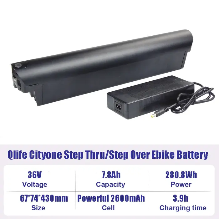 Batterie Lithium 36V, 7,8 Ah, 48V, 10,4 Ah pour Vélo Électrique Qlife Cityone 2.0, 27.5