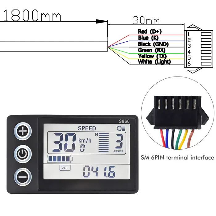 24V 36V 48V S866 vélo électrique LCD affichage compteur E Scooter panneau LCD avec USB UART pour pièces