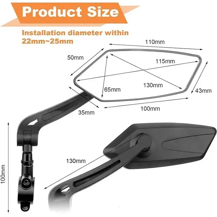 Rétroviseur de vélo, miroir de cyclisme clair à large champ de vision, réflecteur arrière réglable pour guidon gauche et droit