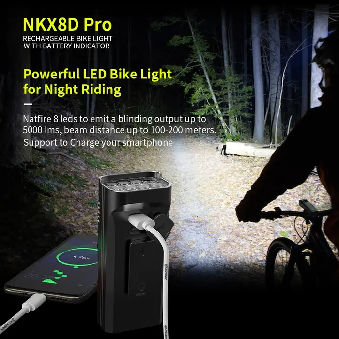 NATFIRE 10000mAh lumière de vélo indicateur de batterie numérique USB ensemble d'éclairage de vélo R