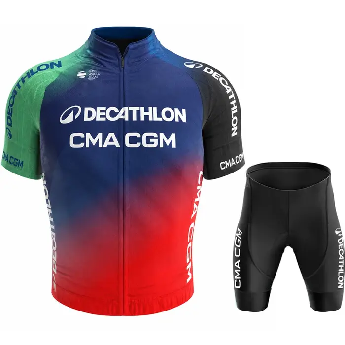 Ensemble de cyclisme d'été Decathlon pour hommes : maillot à manches courtes respirant, cuissard rem