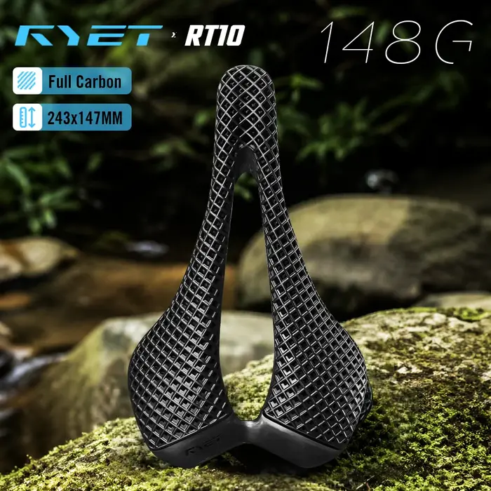 Selle de vélo de route RYET en fibre de carbone imprimée en 3D ultra-légère 148g pour cyclisme haute performance et confort d'élite