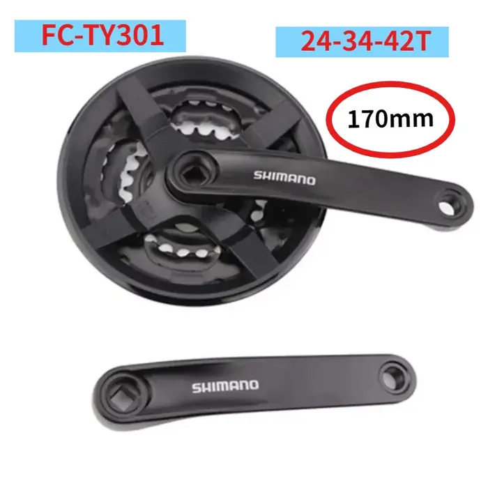 Groupe de pédalier SHIMANO TOURNEY TY - VTT comprenant FC-TY301 42T/48T-170mm/175mm 3x8/7/6 vitesses