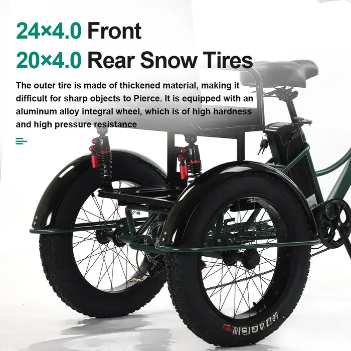 Tricycle électrique à pneus larges de 24 pouces