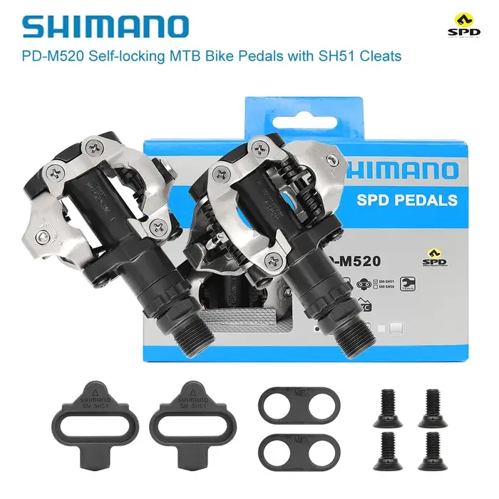 Système de pédales Shimano M520 SPD double face - Fixation facile avec roulements étanches pour une 