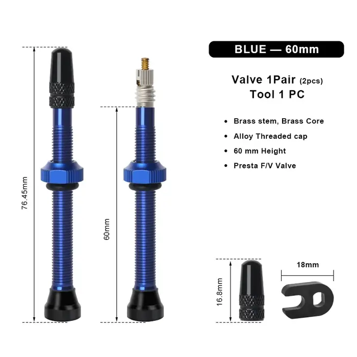 Valve tubeless pour vélo 40/60 mm F/V Presta