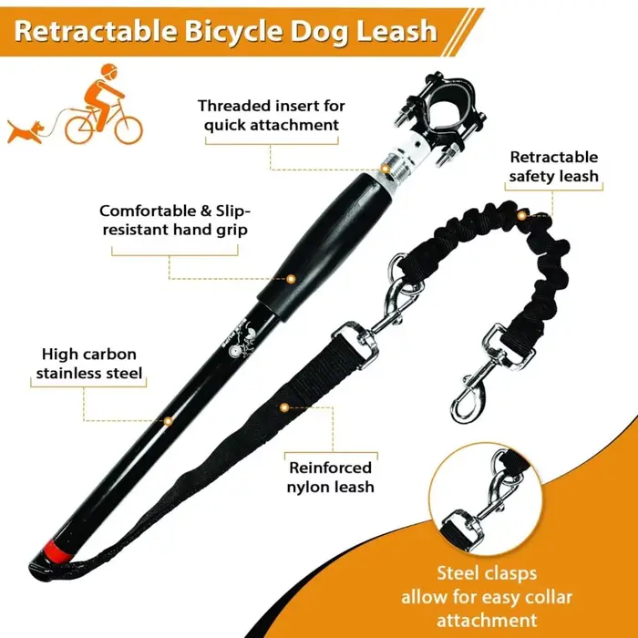 Nouvelle laisse de vélo pour chien à poignée libre, rétractable, facile à installer, laisse de vélo pour chien supprimé pour l'entraînement en plein air, essentiels pour chiens de marche