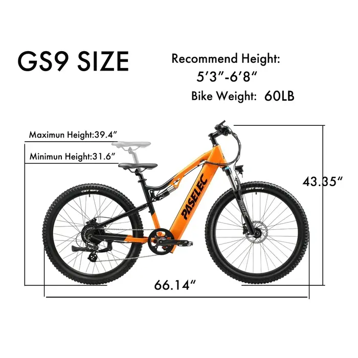 Ebike 2026 GS9 27.5 pouces pneu cadre en alliage d'aluminium adulte vélo électrique 1000W moteur arrière sans brosse 48V 16Ah batterie au Lithium