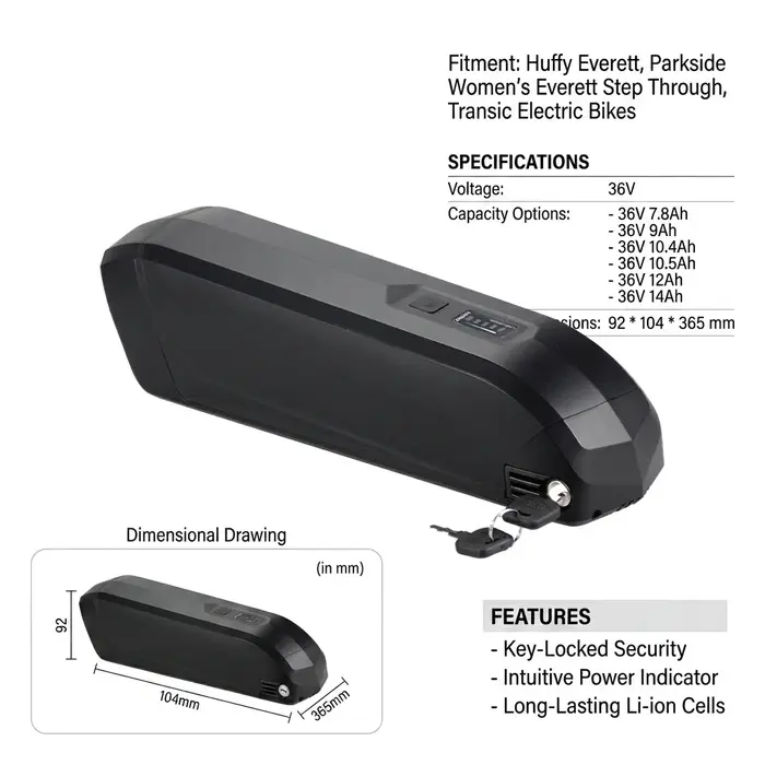 Batterie de vélo électrique Huffy 36V Hailong 10.4Ah 12Ah 14Ah