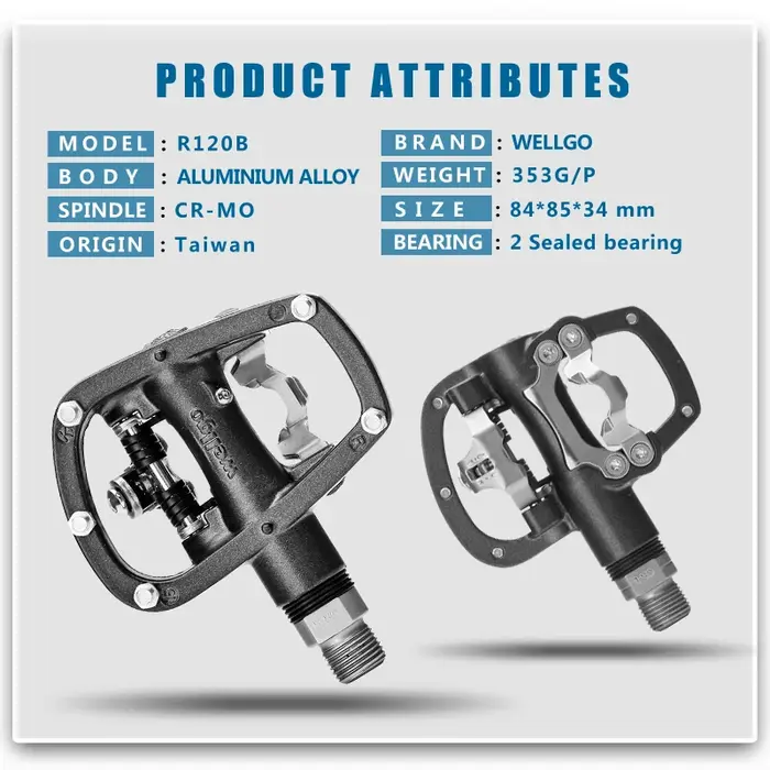 Pédales automatiques Wellgo en alliage d'aluminium pour VTT de montagne système autobloquant avec roulement fluide pour performance et contrôle technique