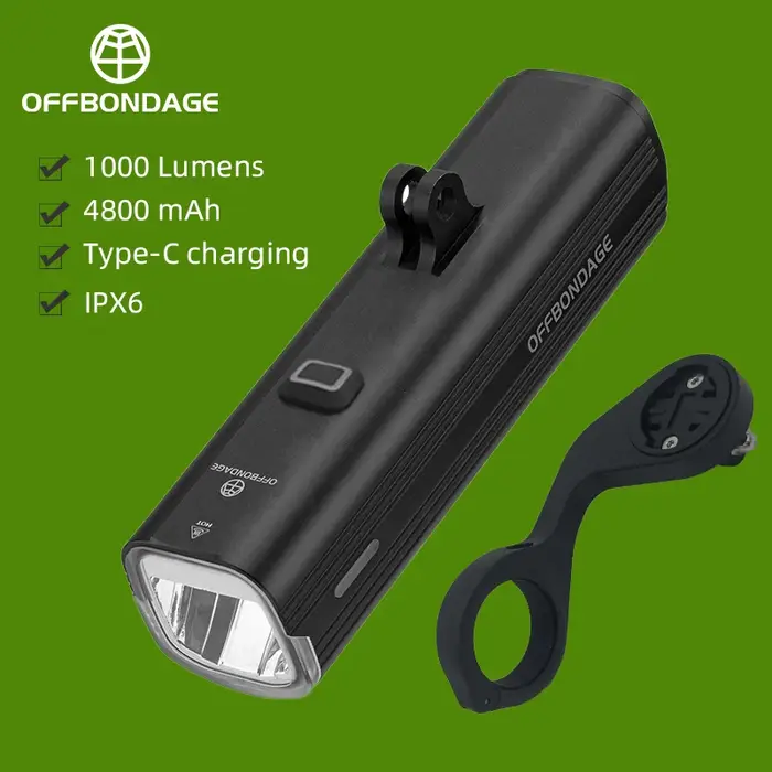 OFFBONDAGE 1000 LM Lampe de vélo rechargeable, lampe de cyclisme, phare avant de vélo, lampe frontale de VTT, lampe de route, lampe torche étanche