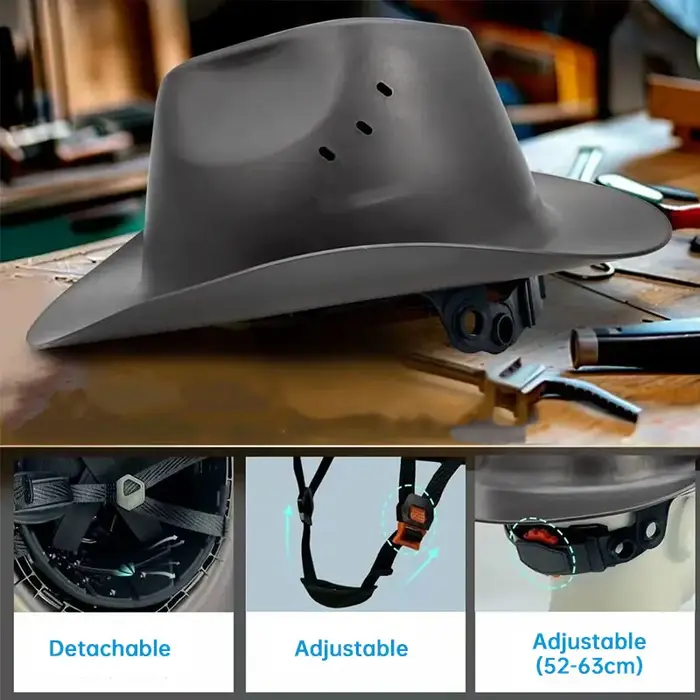 Casque de sécurité Cowboy avec lunettes intégrées, casque rigide en HDPE à visière intégrale avec orifice de ventilation pour travaux de construction, secours ferroviaire, conforme à la norme ANSI, ne