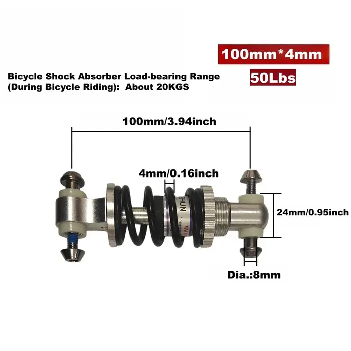 Amortisseur arrière de vélo, 100 mm, 125 mm, 150 mm, suspension à ressort hélicoïdal 50 Lbs/100 Lbs/
