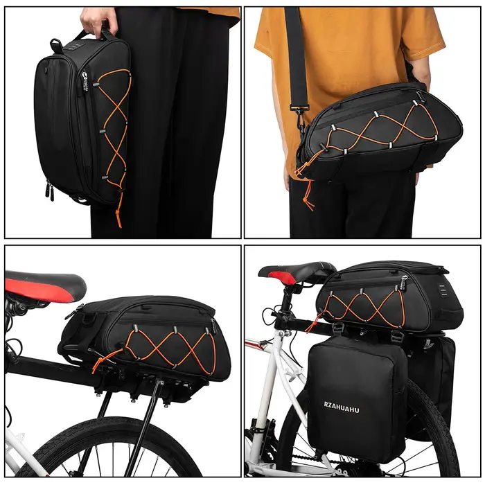 Sac de porte-vélo 3 en 1, sac de coffre étanche, sac de siège arrière de vélo, sac isotherme avec 2
