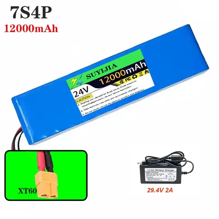 Batterie au lithium 24V 12AH 7S4P 250W 29.4V 12000MAH 18650 pour trottinette électrique