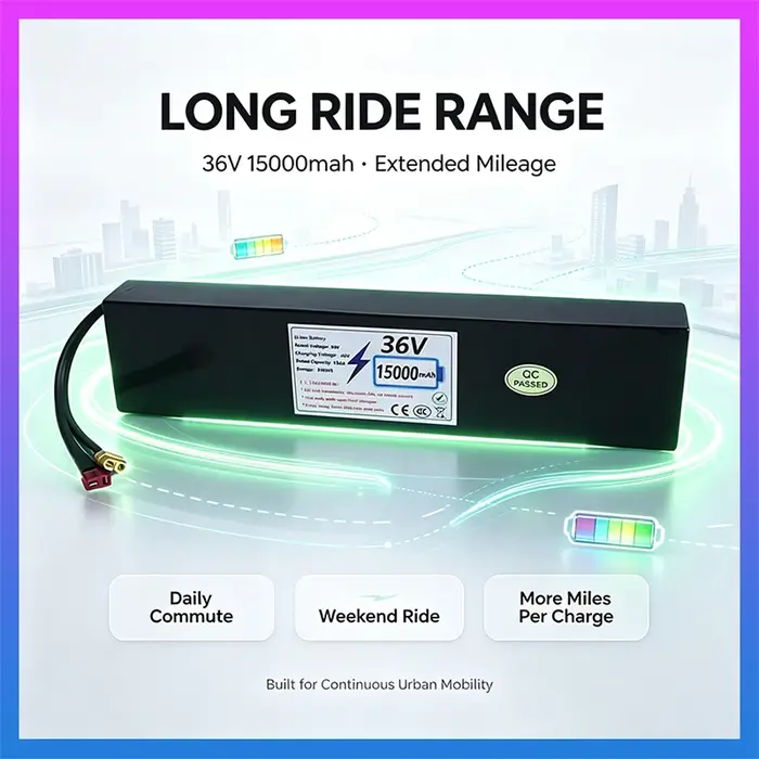 Batterie pour scooter électrique 10S4P 36V, batterie rechargeable haute capacité 15000mAh, longue durée de vie, Lithium-Ion 18650, BMS intégré