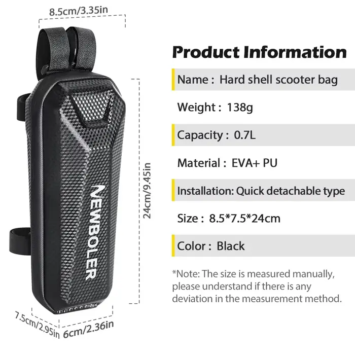 NEWBOLER 0.7L Scooter électrique avant sac étanche Velcro sangle libération EVA