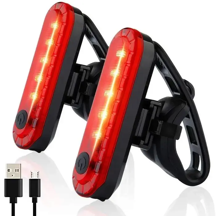 Feu arrière de vélo LED rechargeable par USB avec 4 modes d'éclairage rouge ou jaune pour sécurité cyclisme nocturne et montage facile sur guidon ou casque